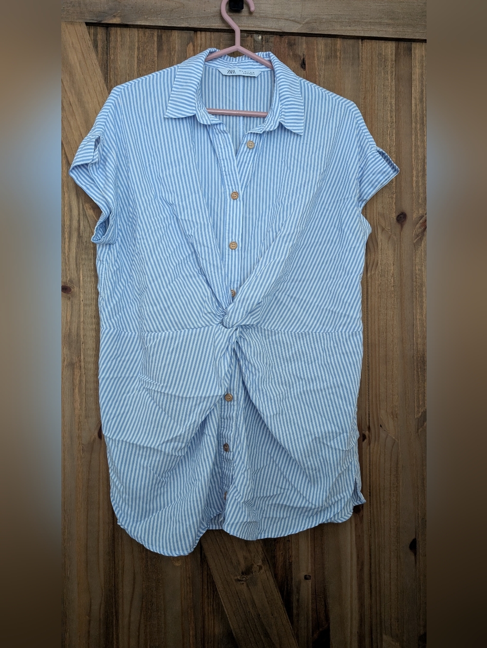 Zara Blue and White Vertical Stripe Shirt